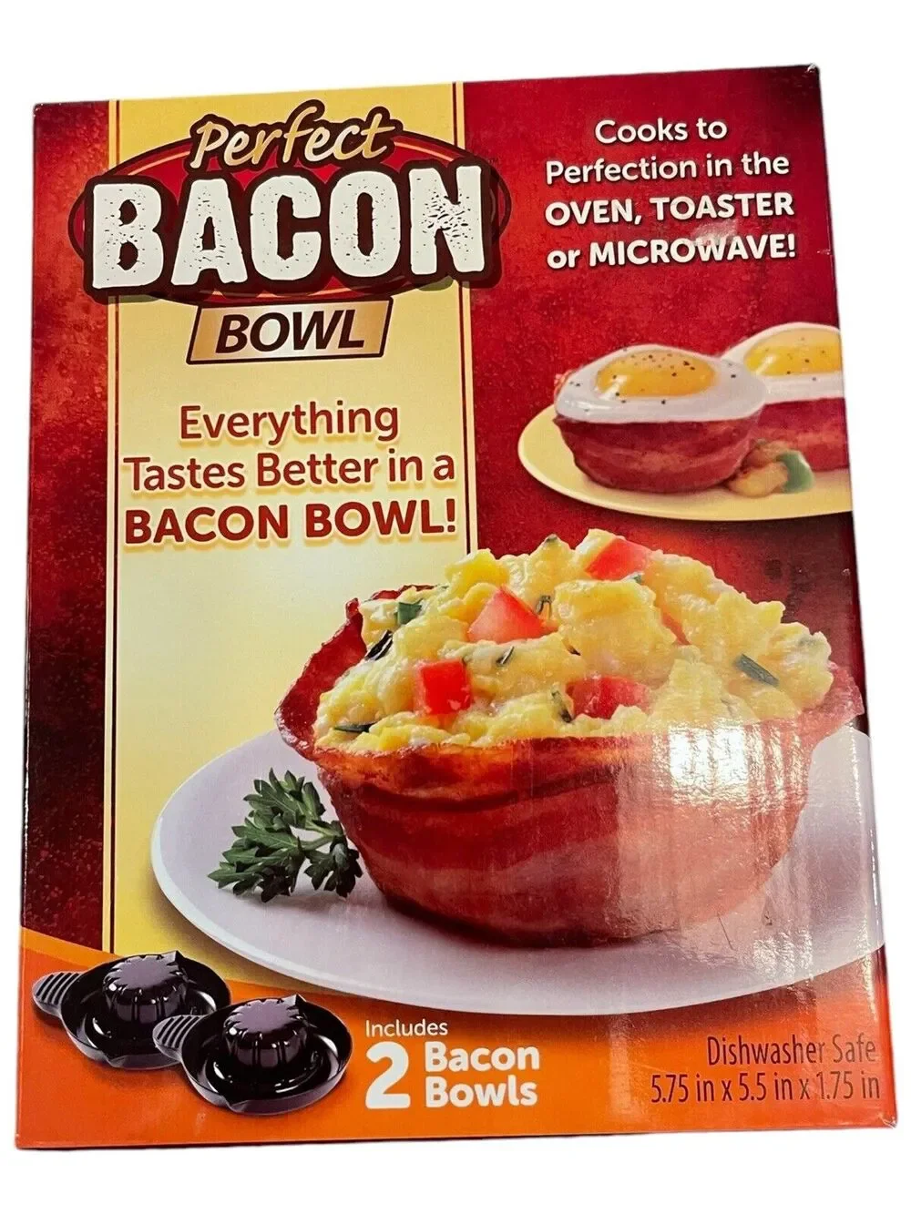 As Seen On TV Perfect Bacon Bowl 2 Bowls Included Dishwasher Safe New Open Box